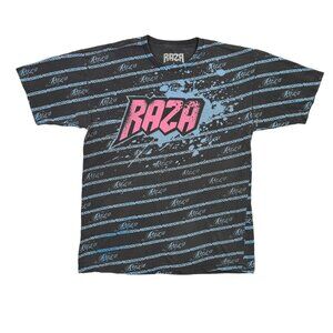 Raza Paintball T Shirt Mens Large Black All Over Print Striped Graphic Tee L